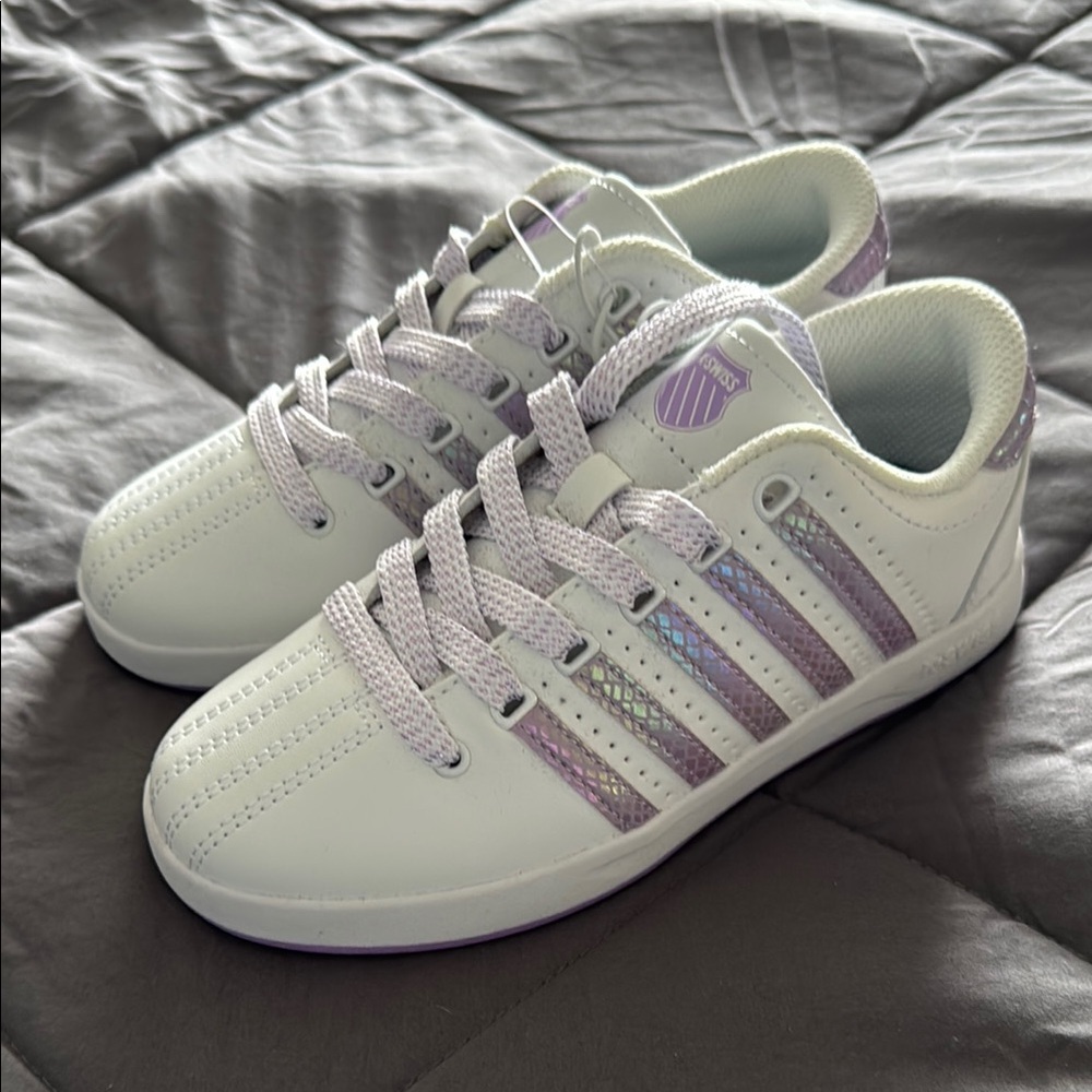 NWOT Girls K-Swiss White Sneakers with Purple Stripes